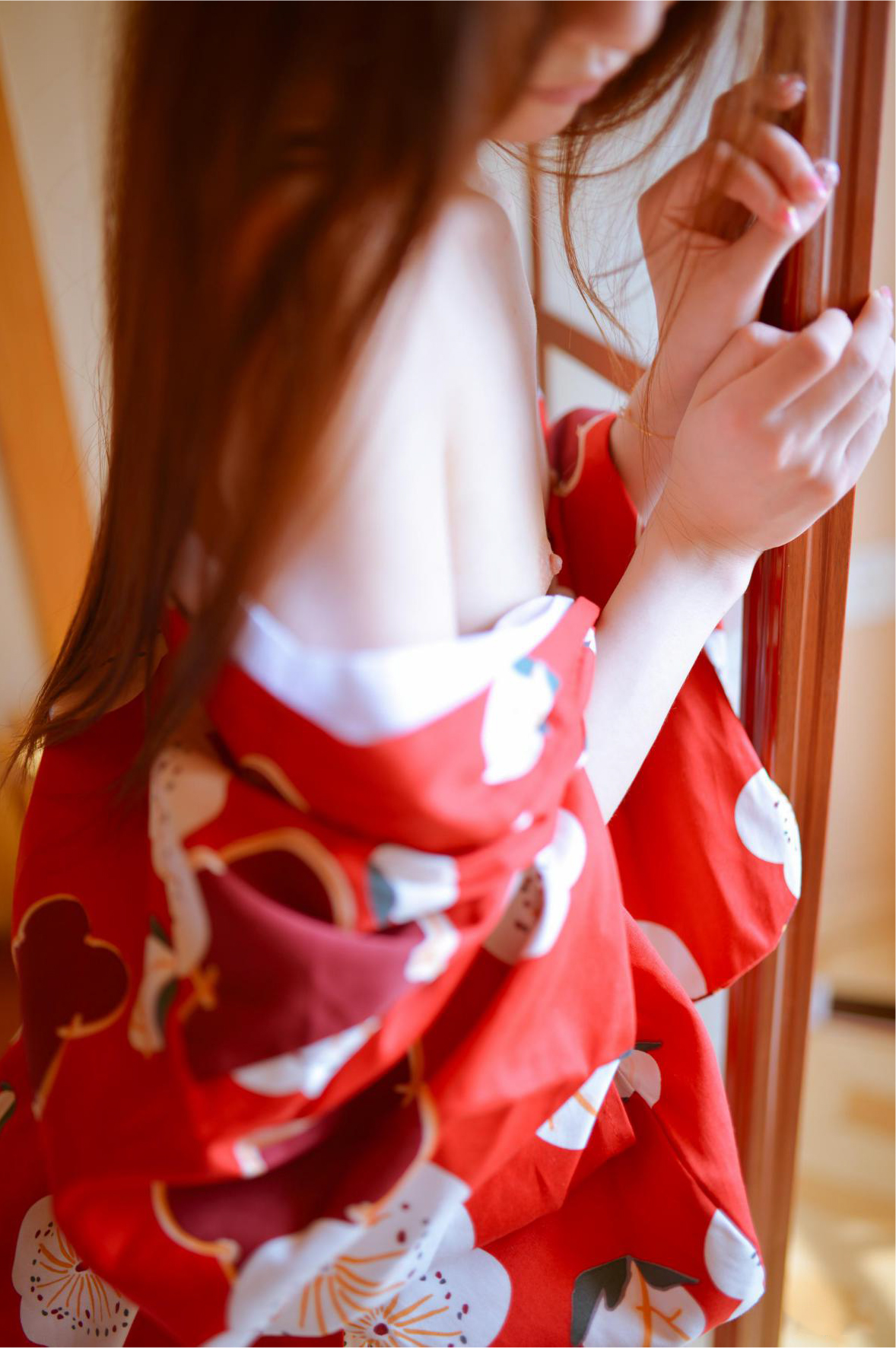 紅色日式白花和服美腿肥穴 上部