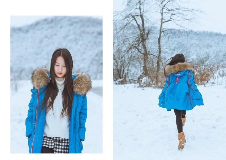 雪天長發(fā)美女鼻尖泛紅美麗動人圖片