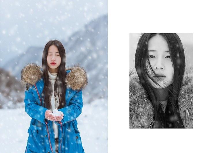 雪天長發(fā)美女鼻尖泛紅美麗動人圖片