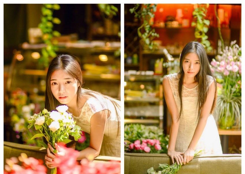 花房里的性感少女透著香香的氣息