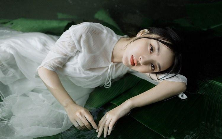 芭蕉葉下治愈系純情迷人美女圖片
