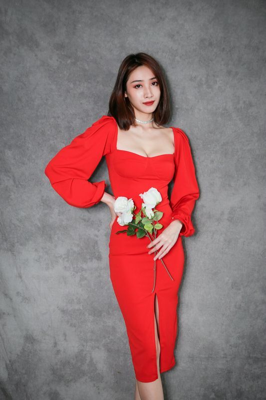 臺模美腿系列長腿美模段璟樂紅色小禮服高跟美腿外拍